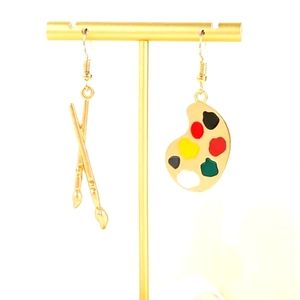 Asymmetrical Art Earrings Oil Painting Jewelry
